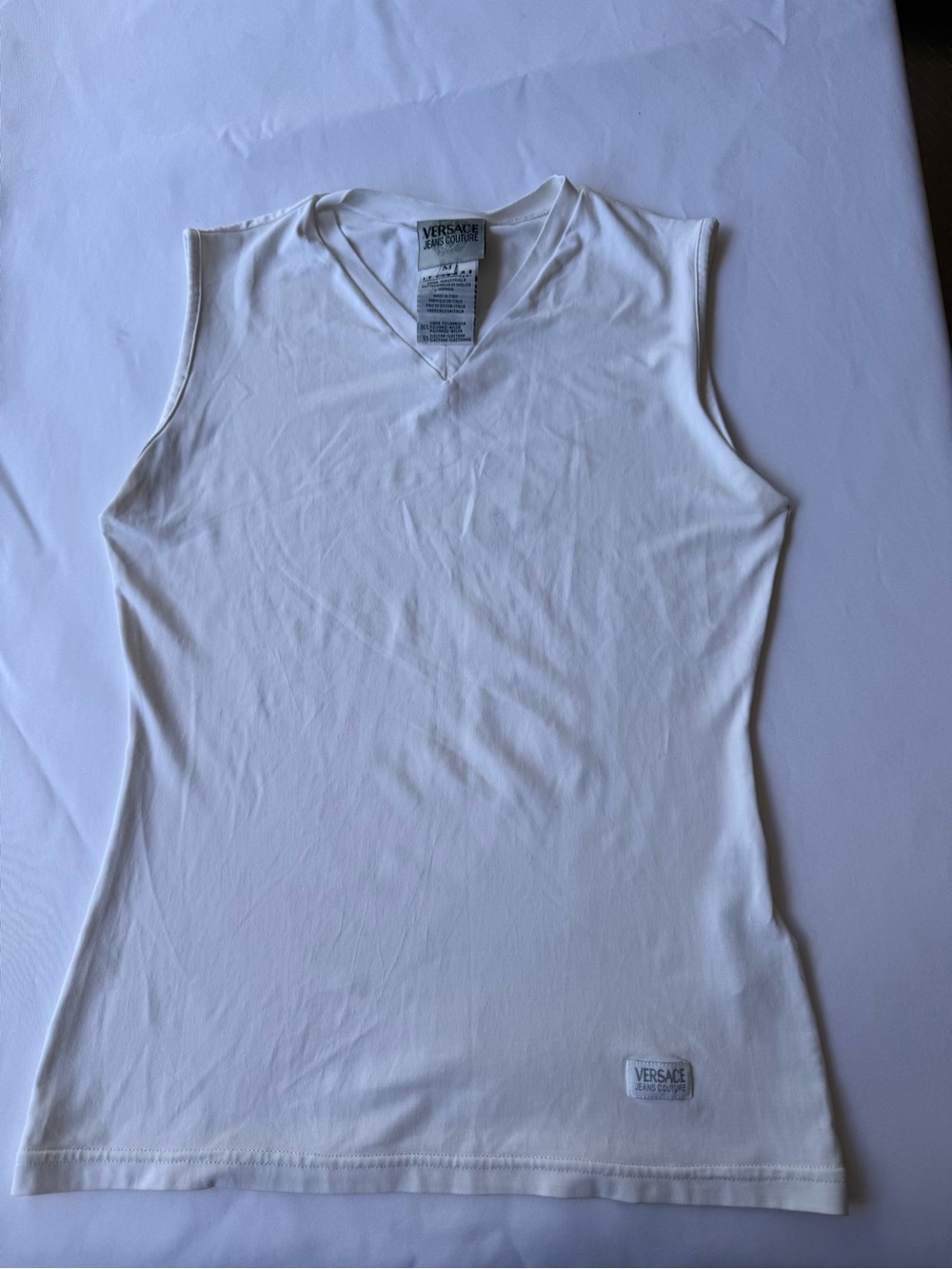 Versace Jeans Couture White Sleeveless V-Neck Women's Top